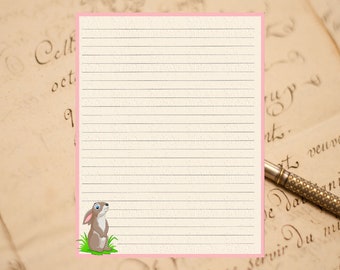 Fun Rabbit Lined Stationery 8.5" X 11" 25 Sheets and 10 Color Coordinated Envelopes Available