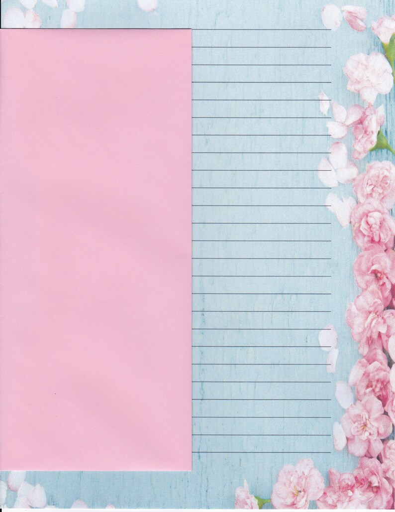 Flower Edged Fine Lined Stationery 8.5 X 11 25 Sheets and 10 Color Co-ordinated Envelopes