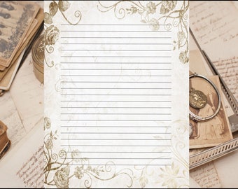 Whimsical Flowered Border Fine Lined Stationery 8.5" X 11" 25 Sheets and 10 Color Co-ordinated Envelopes Available