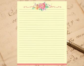 Classic Floral Design Fine Lined Stationery 8.5" X 11" 25 Sheets and 10 Color Co-ordinated Envelopes Available