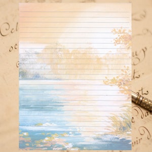 Sunset On A Pond Lined Stationery 8.5" X 11" 25 Sheets and 10 Color Co-ordinated Envelopes Available