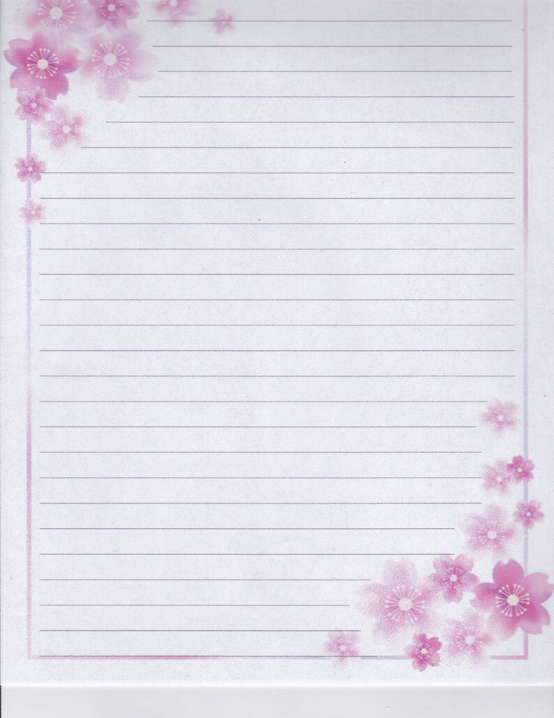 Pink Floral Border Lined Stationery 8.5X11 25 sheets and 10 color coordinated envelopes available image 4