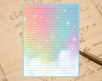 Whimsical Background Fine Lined Stationery 8.5" X 11" 25 Sheets and 10 Color Coordinated Envelopes Available
