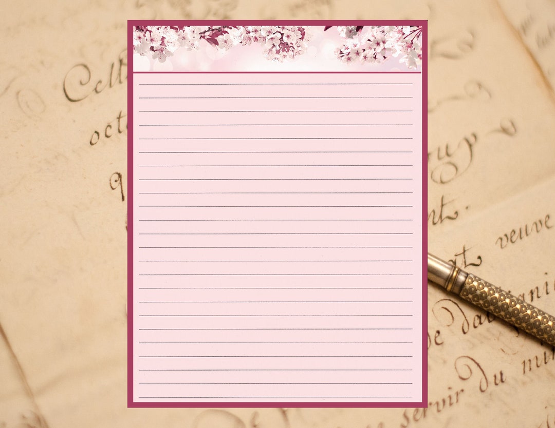 Pink Flowered Header Fine Lined Stationery 8.5