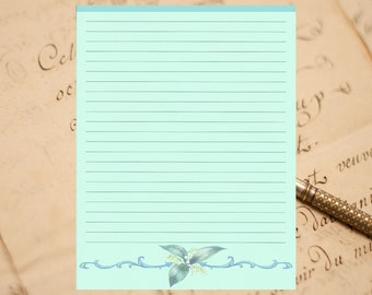 Whimsical Flower Fine Lined Stationery 8.5" X 11" 25 Sheets and 10 Color Co-ordinated Envelopes Available