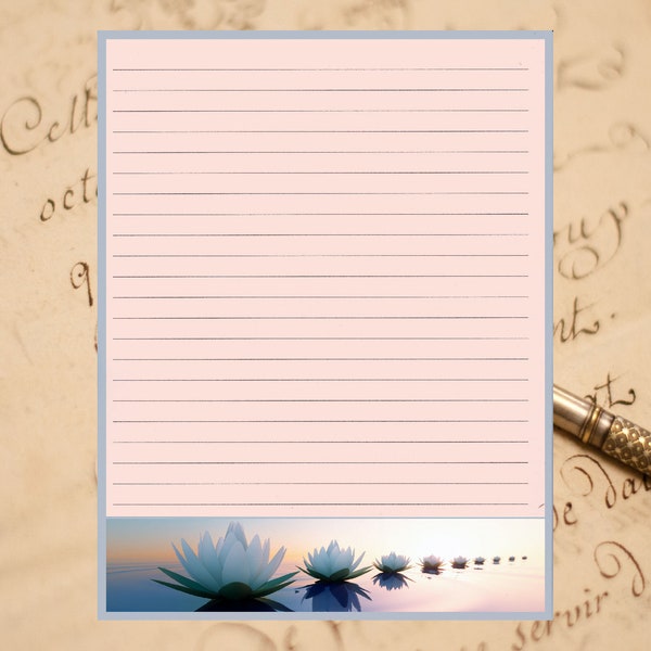 Whimsical Design Lined Stationery 8.5" X 11" 25 Sheets and 10 Color Coordinated Envelopes Available