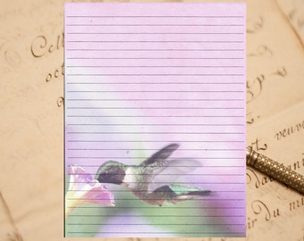 Hummingbird Lined Stationery 8.5" X 11"  25 Sheets and 10 Color Coordinated Envelopes Available