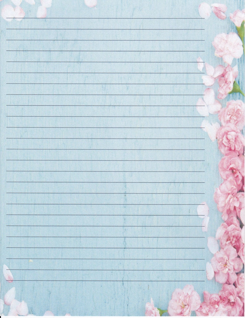 Flower Edged Fine Lined Stationery 8.5 X 11 25 Sheets and 10 Color Co-ordinated Envelopes