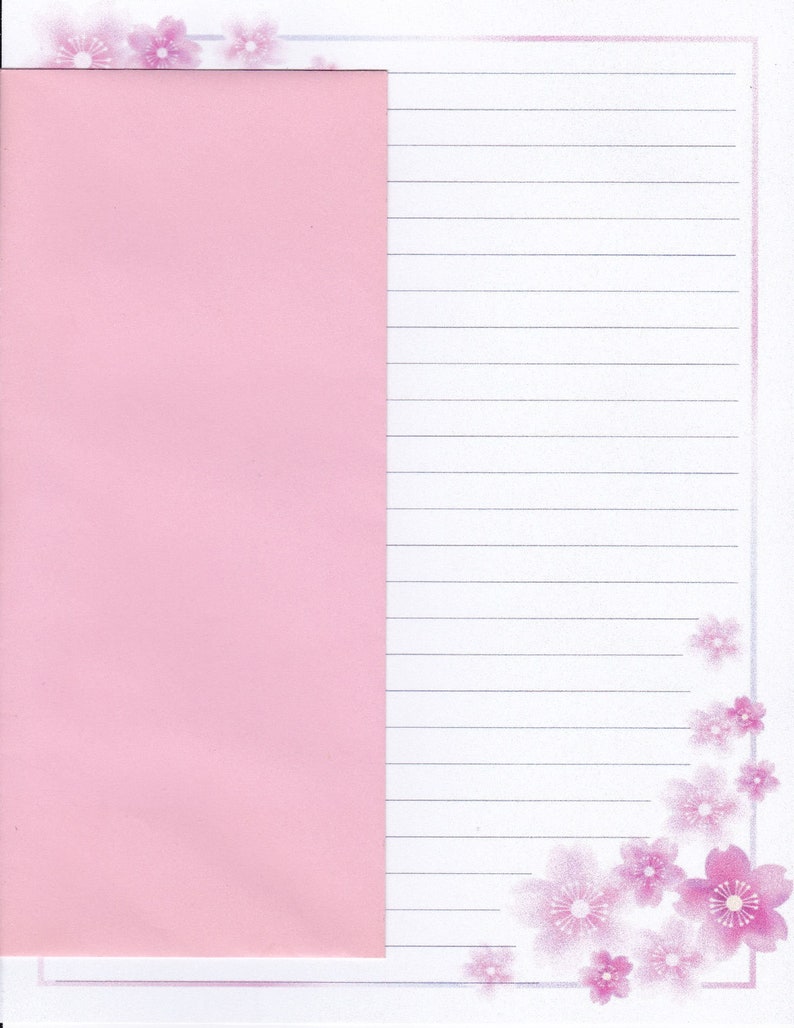 Pink Floral Border Lined Stationery 8.5X11 25 sheets and 10 color coordinated envelopes available image 3