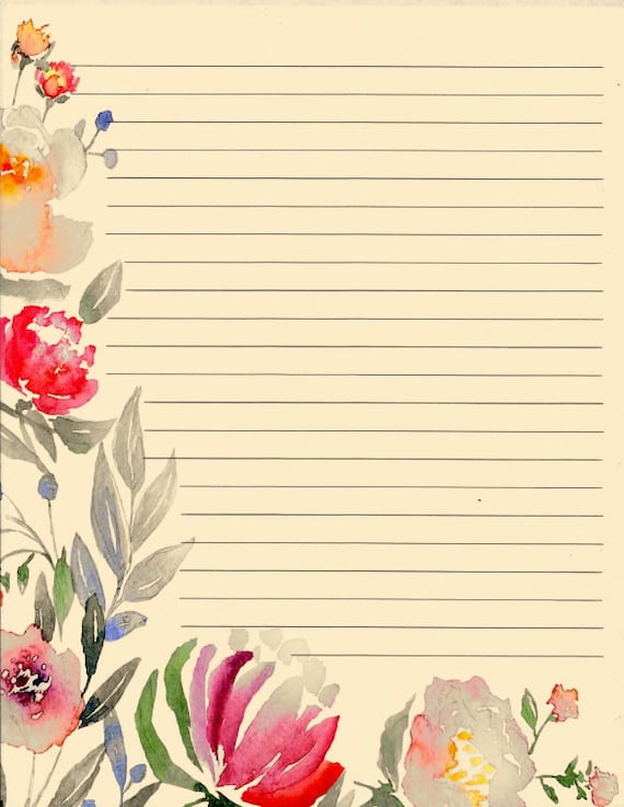 Framed Floral Lined Stationery 8.5"X11"  25 sheets & 10 color coord envelopes 