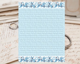 Blue Border Lined Stationery 8.5"X11"  25 sheets and 10 color coordinated envelopes available.