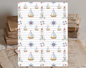 Sail Boats lined writing paper 8.5"X11" 25 sheets with 10 color co-ordinated envelopes available