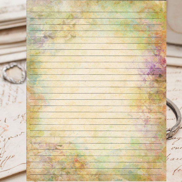 Montage Floral Background Lined Stationery 8.5"X11" 25 sheets and 10 color coordinated envelopes Available