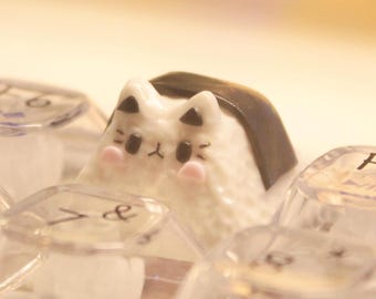 Kitty och Panda Onigiri - Handgjord hantverksmässig nyckelring