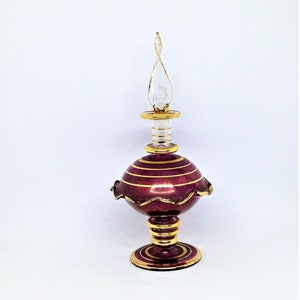 Vintage Amethyst Glass Perfume Bottle: Egyptian Gold Trim Vanity Decor