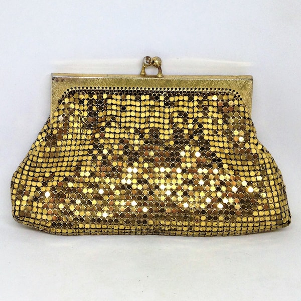 Vintage Whiting and Davis, Gold Mesh Purse, Gold Mesh Clutch, Collectible Whiting and Davis, Mesh Clutch, Kiss Clasp Clutch