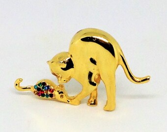 Broche épingle Chat Métal Doré Avec Strass - Superbe Et Neuve Sans Emballage