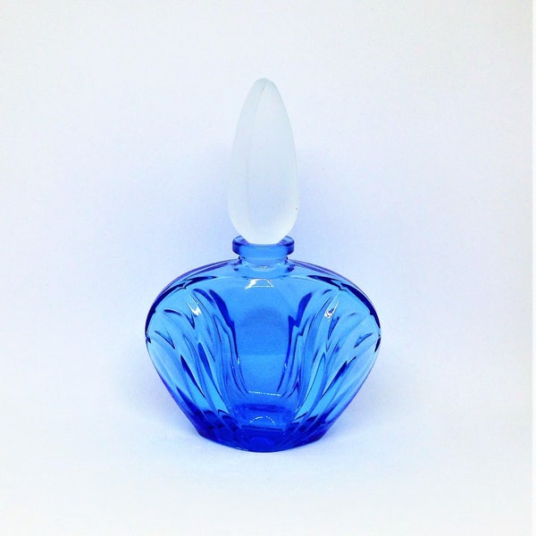 Vintage Avon Perfume Bottle, Blue Perfume Bottle, Frosted Glass Stopper, Perfume Bottle, Vanity Bottle, Avon Collectible, Blue Glass Bottle