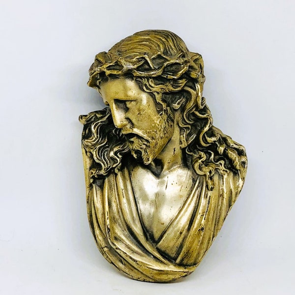 Vintage Jesus Bust, Heavy Pewter Jesus, Jesus Sculpture, Jesus Wall Hanger, Jesus Bust, Prayer Room Jesus, Jesus Shrine