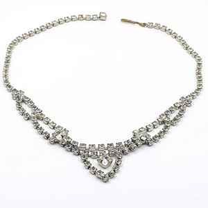 Vintage Clear Rhinestone Choker Necklace: 15&quot; Statement Bling