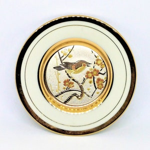 The Art of Chokin Plate, Copper Gold Silver Gilding, 24K Gold Bird Plate, Asian Bird Plate, Japan Chokin Plate, Engraved Chokin Plate