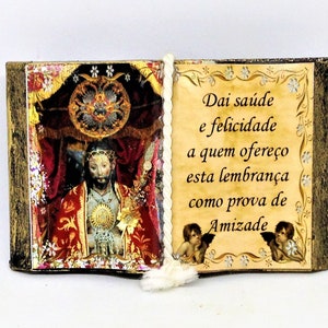 Vintage Jesus Book Plaque: Religious Icon Shrine Decor