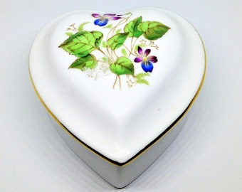 Vintage Spode Heart Box,Jewelry Box, Spode Collectible, Violets Heart Box, Valentine's Day Gift, Trinket Box, Heart Gift Box, Bone China Box