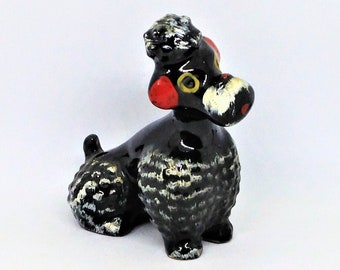 Vintage Black Poodle Figurine: Mid-Century Japan Redware