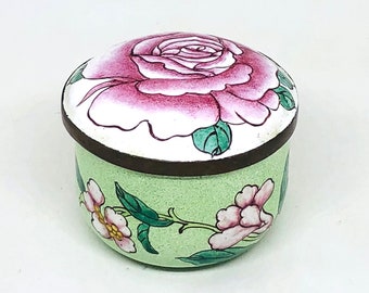 Vintage Rose Enameled Trinket Box: Floral Jewelry Box