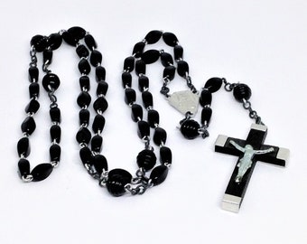 Vintage French Rosary, Black Rosary, French Religious Rosary, France Rosary, Black Bead Rosary, Prayer Beads, Church Beads