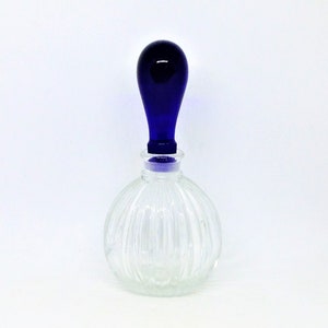 Vintage Perfume, Perfume Bottle, Navy Perfume, Fragrance Bottle, Vanity Bottle, Ribbed Glass Perfume, Perfume Stopper, Clear Glass Perfume