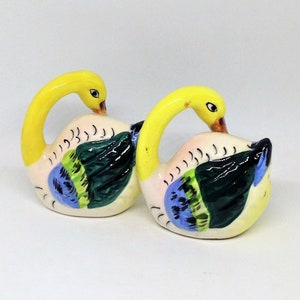 Vintage Swan Salt & Pepper Shakers: Yellow, Green, and Blue