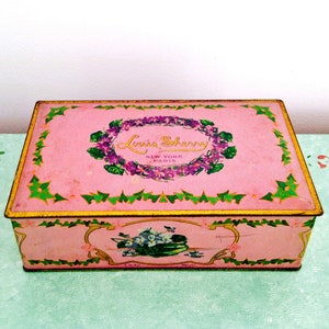 Vintage Tin, Louis Sherry Tin, Pink Soap Tin, Pink Tin, Decorative Tin, Pink Purple Tin, Jewelry Box, Toiletry Tin, Pink Box, New York Paris