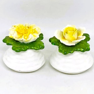 Vintage Yellow Rose, Salt Pepper Shakers, Porcelain Yellow Roses, Rose Salt Pepper, Dining Decor, Yellow Rose Decor, Table Decor