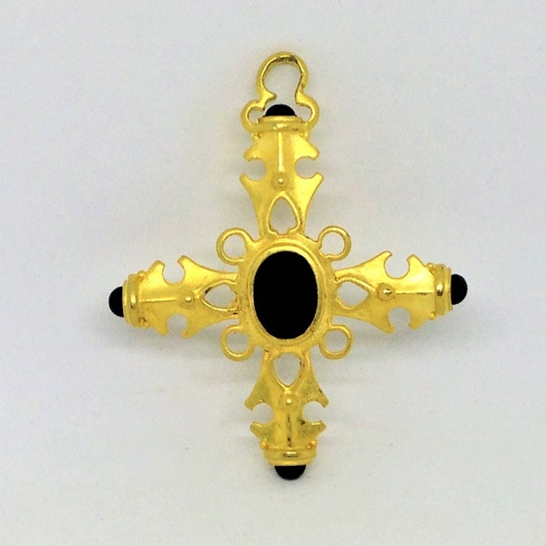 Vintage Cross, Rhinestone Cross, Cross Pendant, Religious Cross, Black Gold Cross, Rhinestone Pendant, Cross Jewelry, C Stein Cross