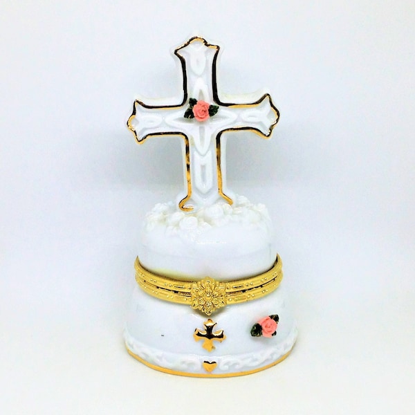 Religious Box, Cross Trinket Box, Music Box, Cross Music Box, What a Friend Tune, White Trinket Box, Religious Trinket Box, Religious Gift