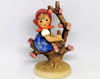 Vintage MJ Hummel Figurine, Girl in Apple Tree, Goebel Bee V Marking