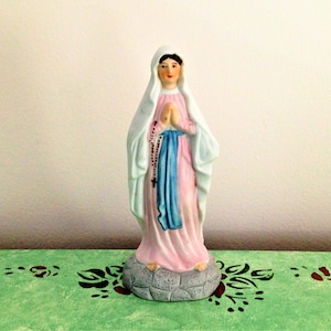 Vintage Virgin Mary Lourdes Statue: Religious Shrine Souvenir
