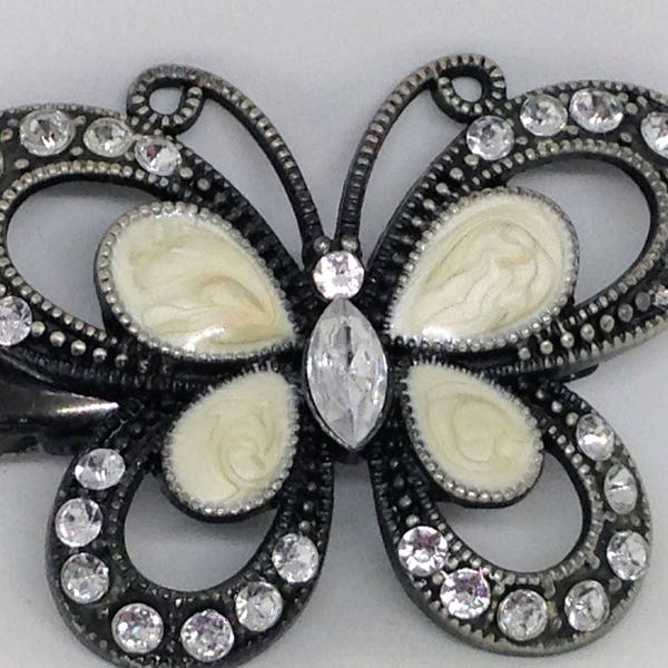 Pince à cheveux papillon Vintage, pince à cheveux strass, papillon barrette, mère de perle pince à cheveux, strass argent, pince à cheveux papillon MOP