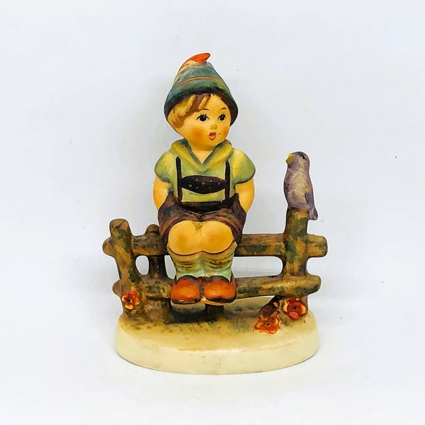 Vintage Goebel Hummel, Hummel Boy Figurine, Boy Sitting on Fence with Bird, Made in West Germany, M J Hummel, Goebel V Hummel