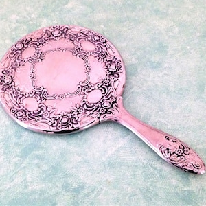 Vintage Hand Mirror, Silver Plate Mirror, Art Nouveau Mirror, Dresser Mirror, Vanity Mirror, Silver Mirror, Medallion Mirror