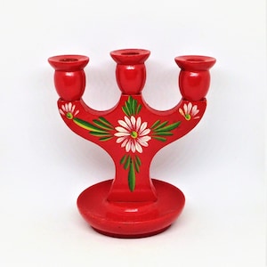Vintage Swedish Candelabra, Christmas Candelabra, Vintage Candlestick, Red Swedish Candle Holder, Red Candle Holder