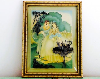 Silueta enmarcada vintage: decoración de pared de pareja cortejando victoriana