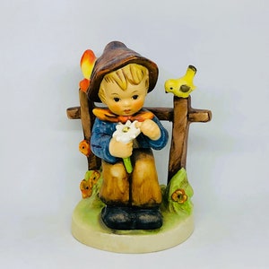 Vintage Goebel Hummel Figurine: Daisy Boy with Bird on Fence