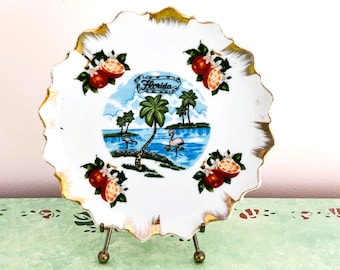 Vintage Florida Souvenir, Florida Decor, Florida Plate, Florida Display Dish, Florida Collectible, Flamingo Dish, Florida Kitsch