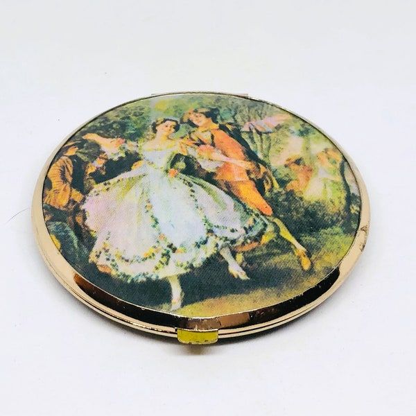 Vintage Mirror Compact, Victorian Compact, Powder Compact, Dancing Couple Compact, Courting Couple Compact, Purse Compact, Mirrored Compact