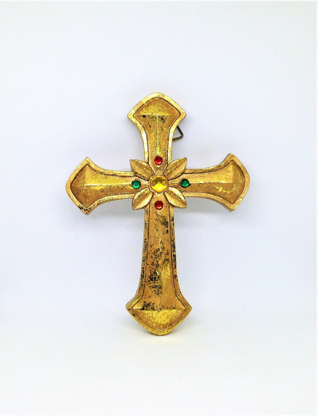 Vintage Gold Cross Gold Gilt Cross Rhinestone Cross Gold - Etsy