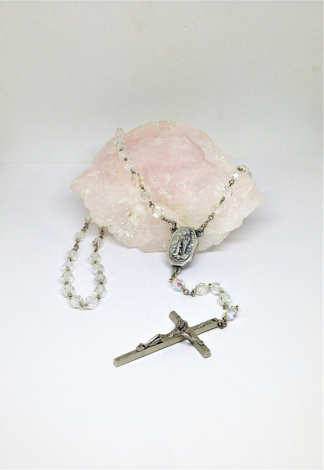 Rosa Rosenkranz Halskette Katholisch – Elegante Kreuz Gebetskette Mit Glasperlen Kommunion Geschenk