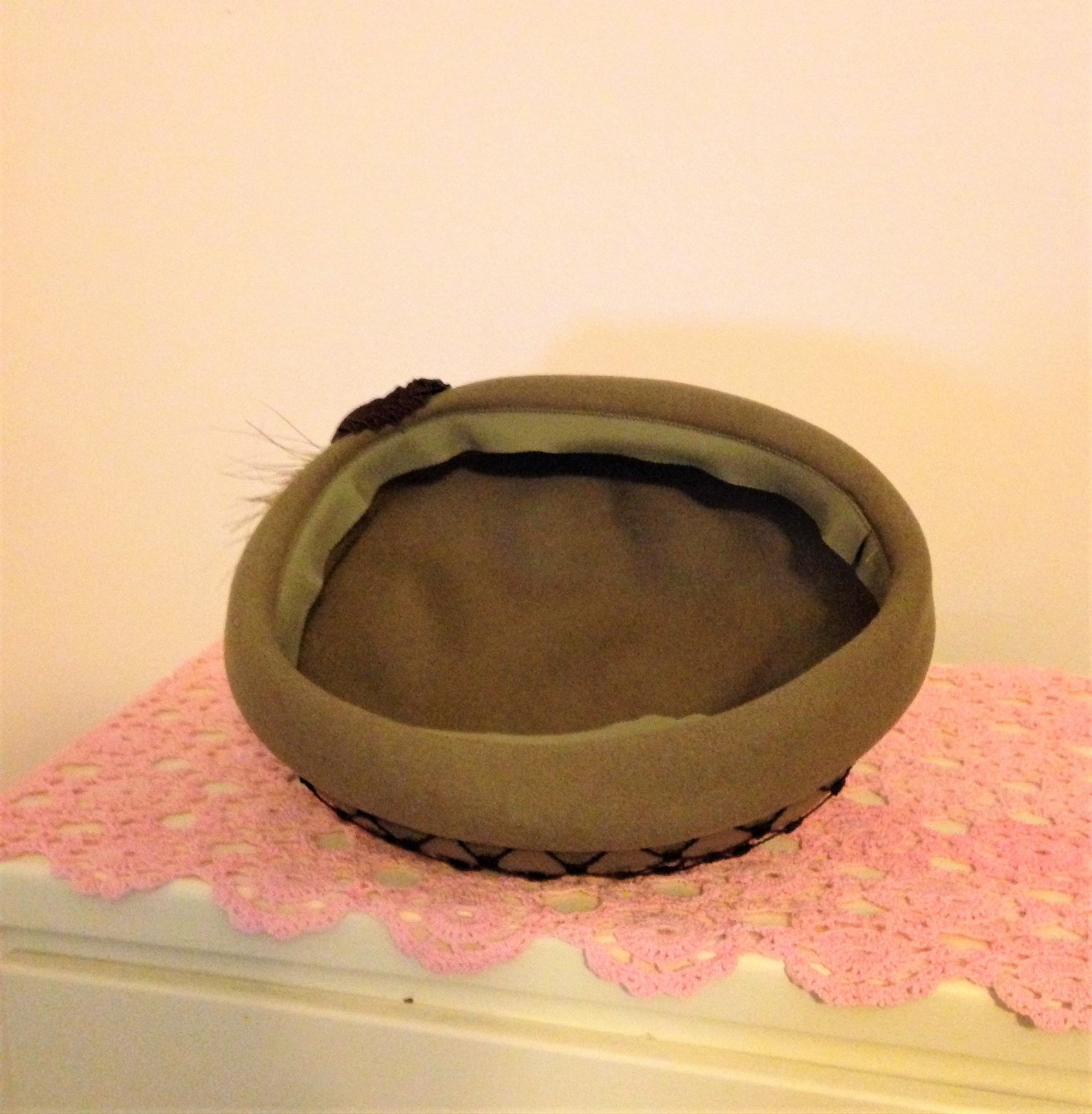 Vintage Taupe Felt Hat Felt Fascinator Hat Black Netting Etsy