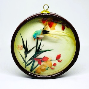 Vintage Floral Bird Picture: Miniature Asian 3D Art
